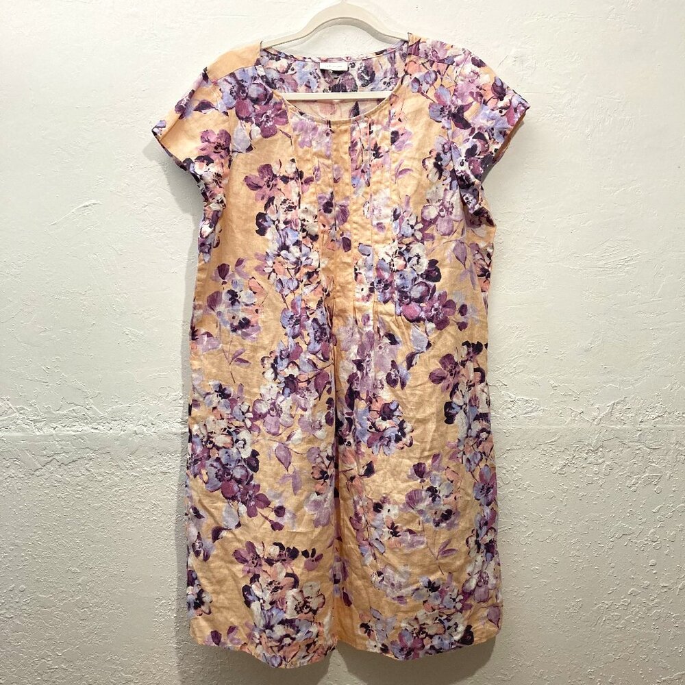 J Jill Love Linen Shift Dress Sleeveless Floral Purple Peach Cap Sleeve No size